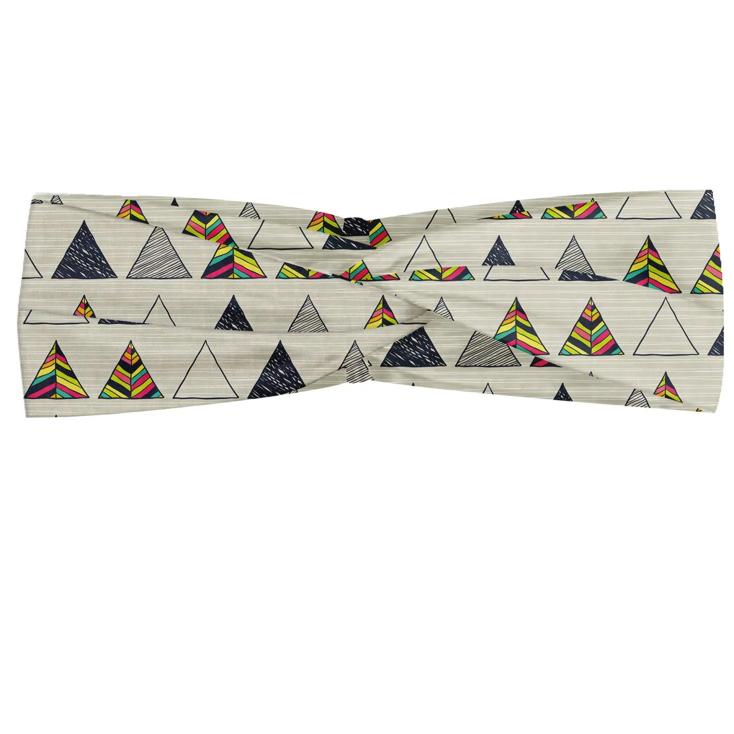 Ambesonne Geometric Headband for Women, Abstract Hand Drawn Triangles with Minimalist Modern Native Boho Style Illustration, Elastic Comfy Hair Accessory Knotted Head Wrap Everyday Use, XS-S, Taupe