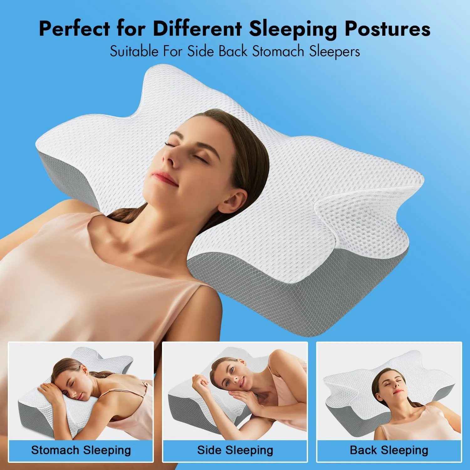 Anvo Cervical Pillow for Neck Pain Relief, Memory Foam Pillows for Neck and Shoulder Pain, Orthopedic Ergonomic Design for Sleeping, Suitable for Side Back and Stomach Sleeper, Cream Firm