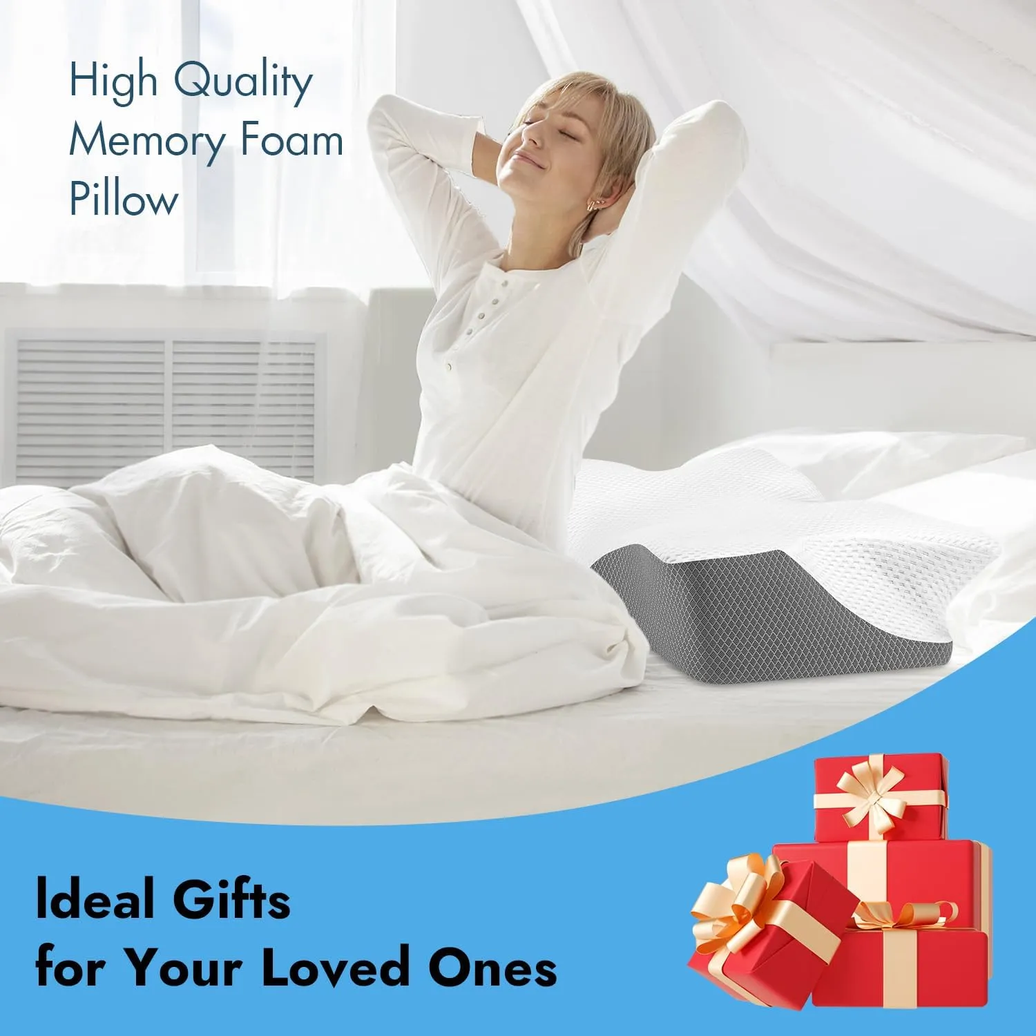 Anvo Cervical Pillow for Neck Pain Relief, Memory Foam Pillows for Neck and Shoulder Pain, Orthopedic Ergonomic Design for Sleeping, Suitable for Side Back and Stomach Sleeper, Cream Firm