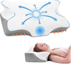 Anvo Cervical Pillow for Neck Pain Relief, Memory Foam Pillows for Neck and Shoulder Pain, Orthopedic Ergonomic Design for Sleeping, Suitable for Side Back and Stomach Sleeper, Cream Firm