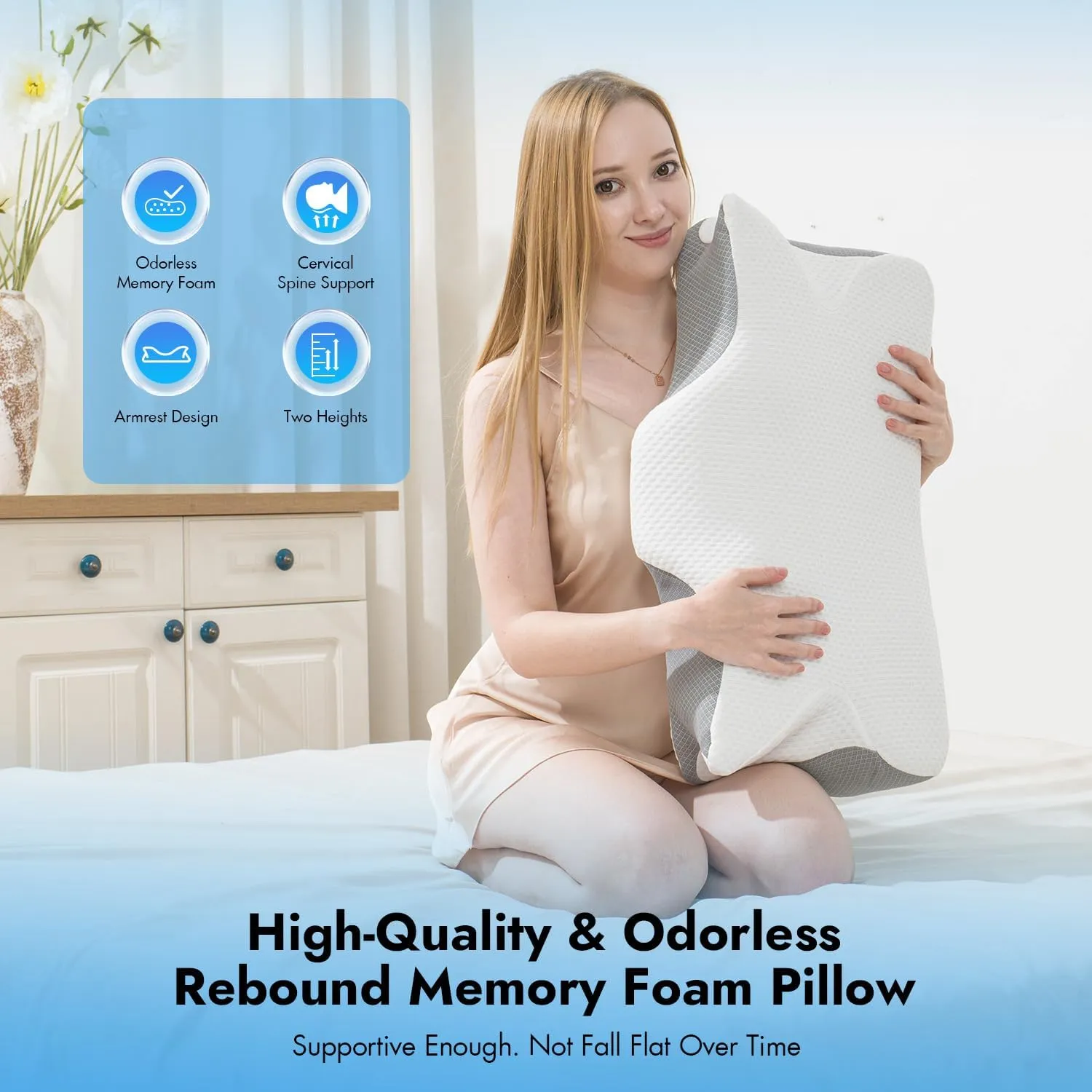 Anvo Cervical Pillow for Neck Pain Relief, Memory Foam Pillows for Neck and Shoulder Pain, Orthopedic Ergonomic Design for Sleeping, Suitable for Side Back and Stomach Sleeper, Cream Firm