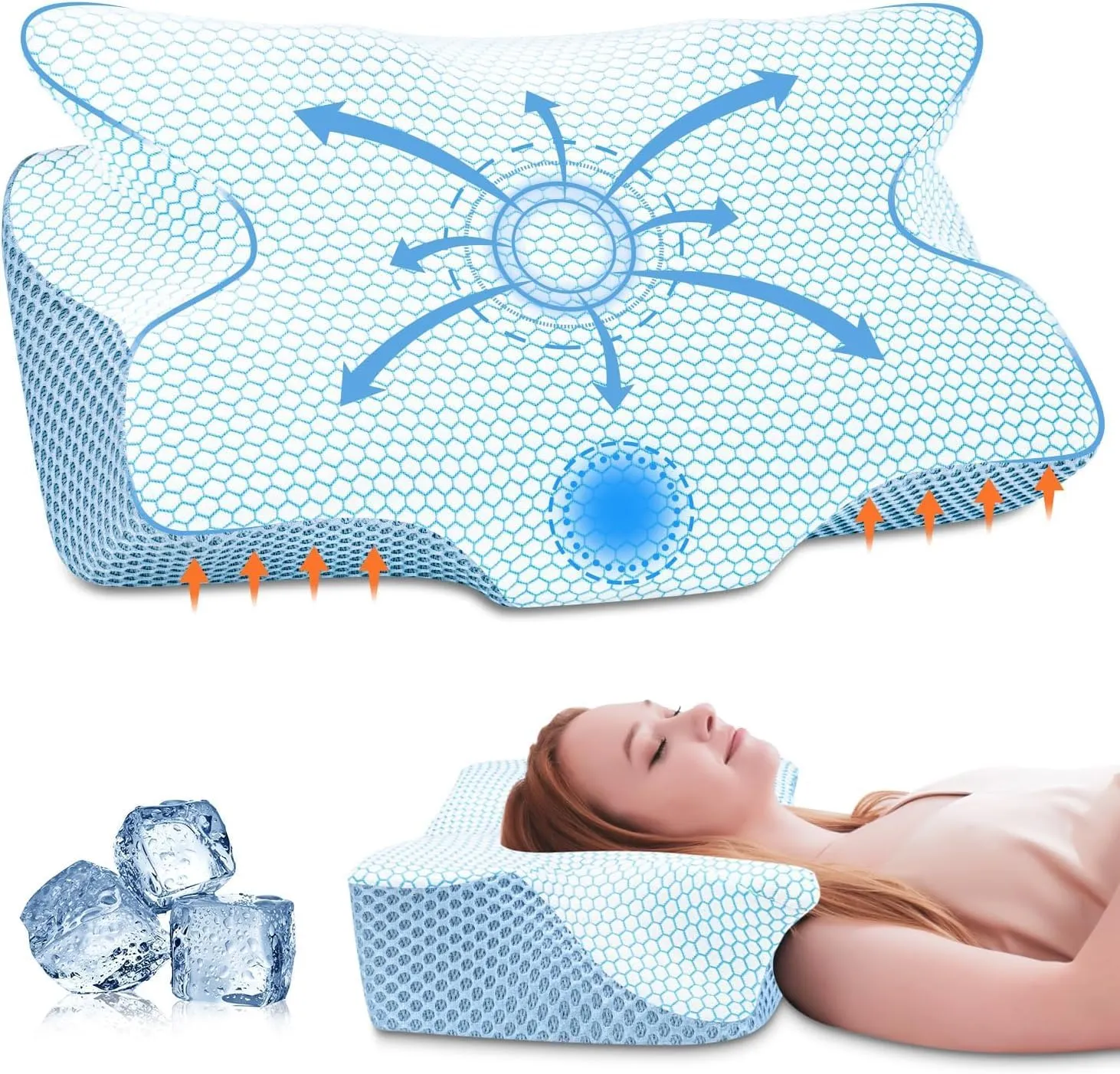 Anvo Cervical Pillow for Neck Pain Relief, Memory Foam Pillows for Neck and Shoulder Pain, Orthopedic Ergonomic Design for Sleeping, Suitable for Side Back and Stomach Sleeper, Cyan Soft