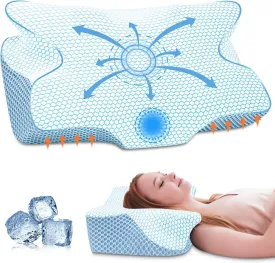 Anvo Cervical Pillow for Neck Pain Relief, Memory Foam Pillows for Neck and Shoulder Pain, Orthopedic Ergonomic Design for Sleeping, Suitable for Side Back and Stomach Sleeper, Cyan Soft