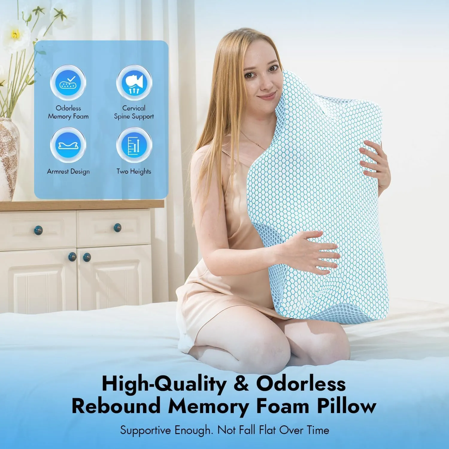Anvo Cervical Pillow for Neck Pain Relief, Memory Foam Pillows for Neck and Shoulder Pain, Orthopedic Ergonomic Design for Sleeping, Suitable for Side Back and Stomach Sleeper, Cyan Soft