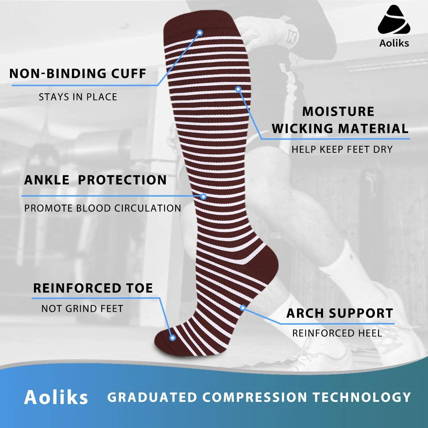 Aoliks Medical Compression Socks for Women & Men, Support Knee High Socks for Running,Nurses,Travel