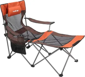 apollo walker Camping Chairs for Adults - 6 Legged Beach Chair with Foot Rest, Breathable Mesh, Adjustable 90 - 135 Reclining Lounge Chair Outdoor, Folding Chairs for Outside with Detachable Pillow