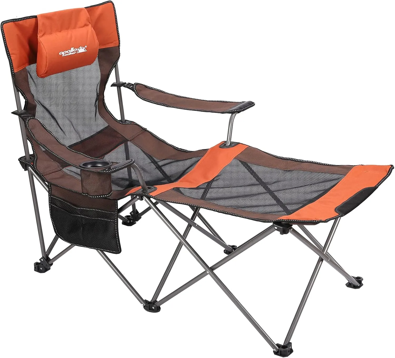 apollo walker Camping Chairs for Adults - 6 Legged Beach Chair with Foot Rest, Breathable Mesh, Adjustable 90 - 135 Reclining Lounge Chair Outdoor, Folding Chairs for Outside with Detachable Pillow
