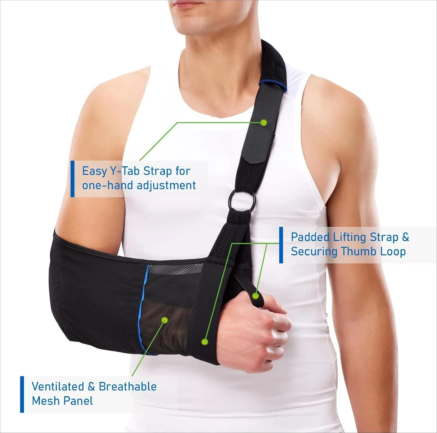 Arm Sling  Lightweight & Breathable Medical Sling with Adjustable Shoulder Strap for Torn Rotator Cuff, Broken or Fractured Forearm Bones, One size fits most