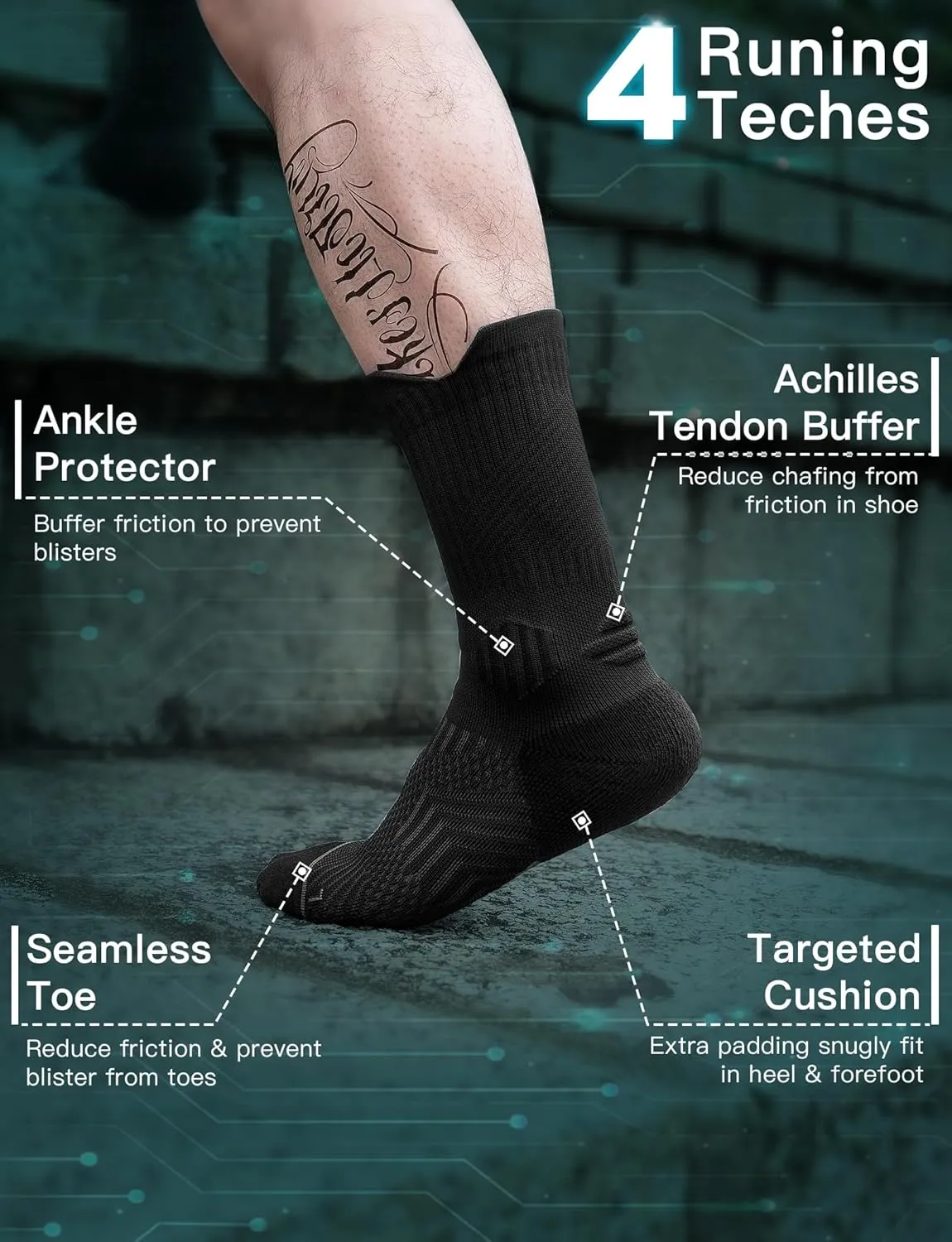 Bamboo Viscose Coolmax Crew Compression Running Socks Athletic Hiking Basketball Workout Moisture Wicking AntiBlister