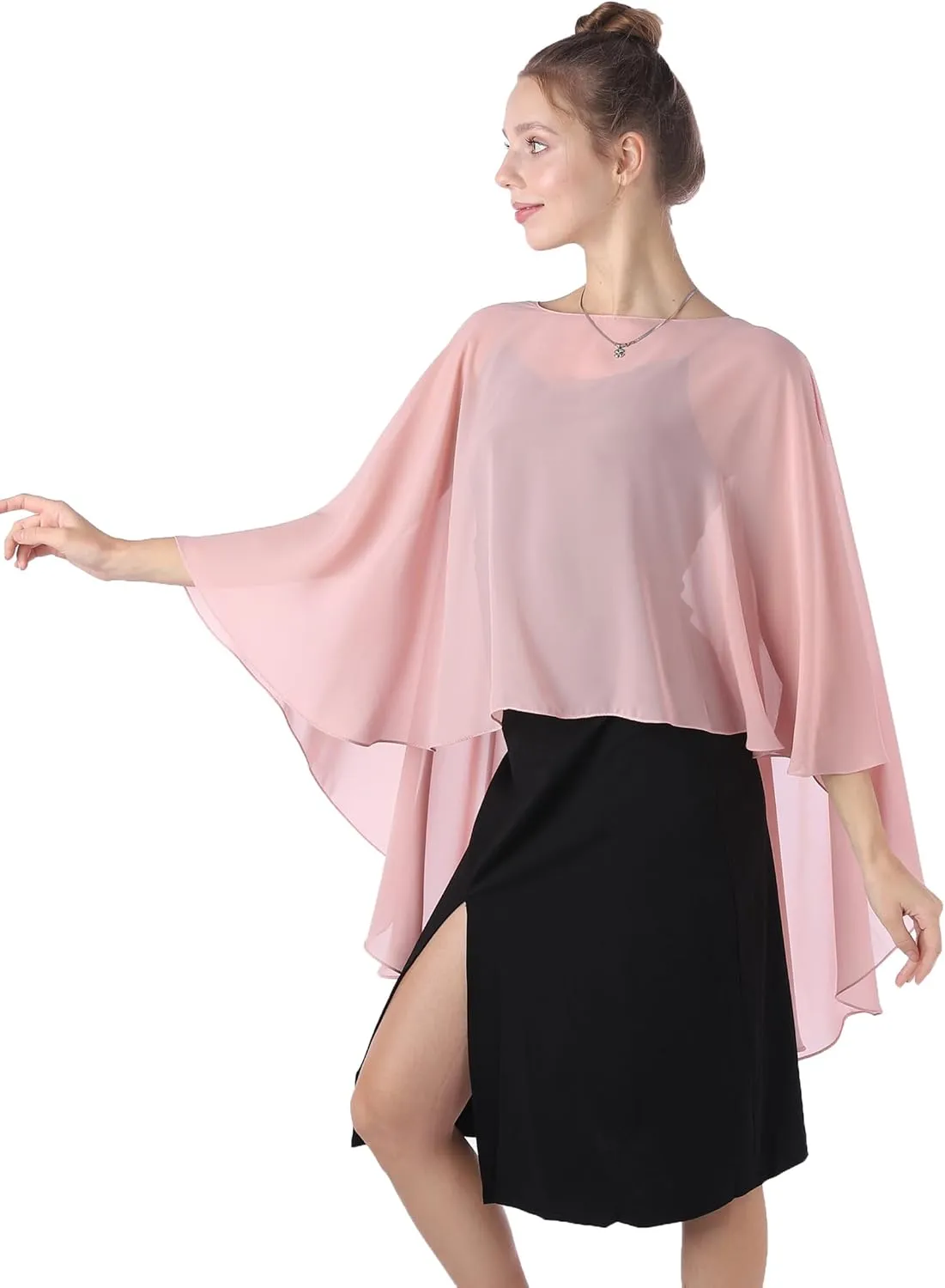 Baoqiya Chiffon Capes Sheer Capelets Long Cape Poncho For Women Plus Size