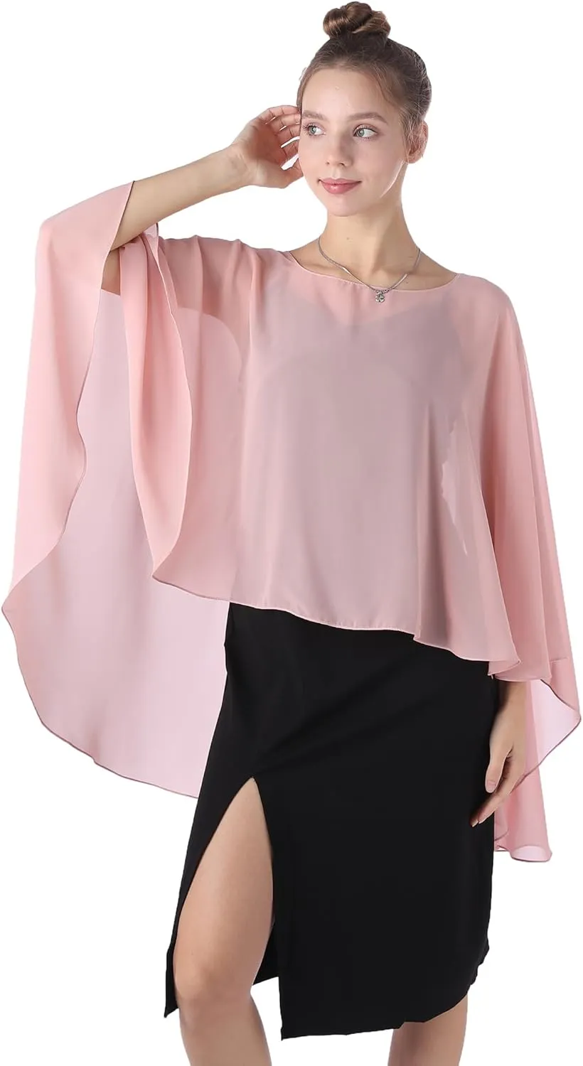Baoqiya Chiffon Capes Sheer Capelets Long Cape Poncho For Women Plus Size