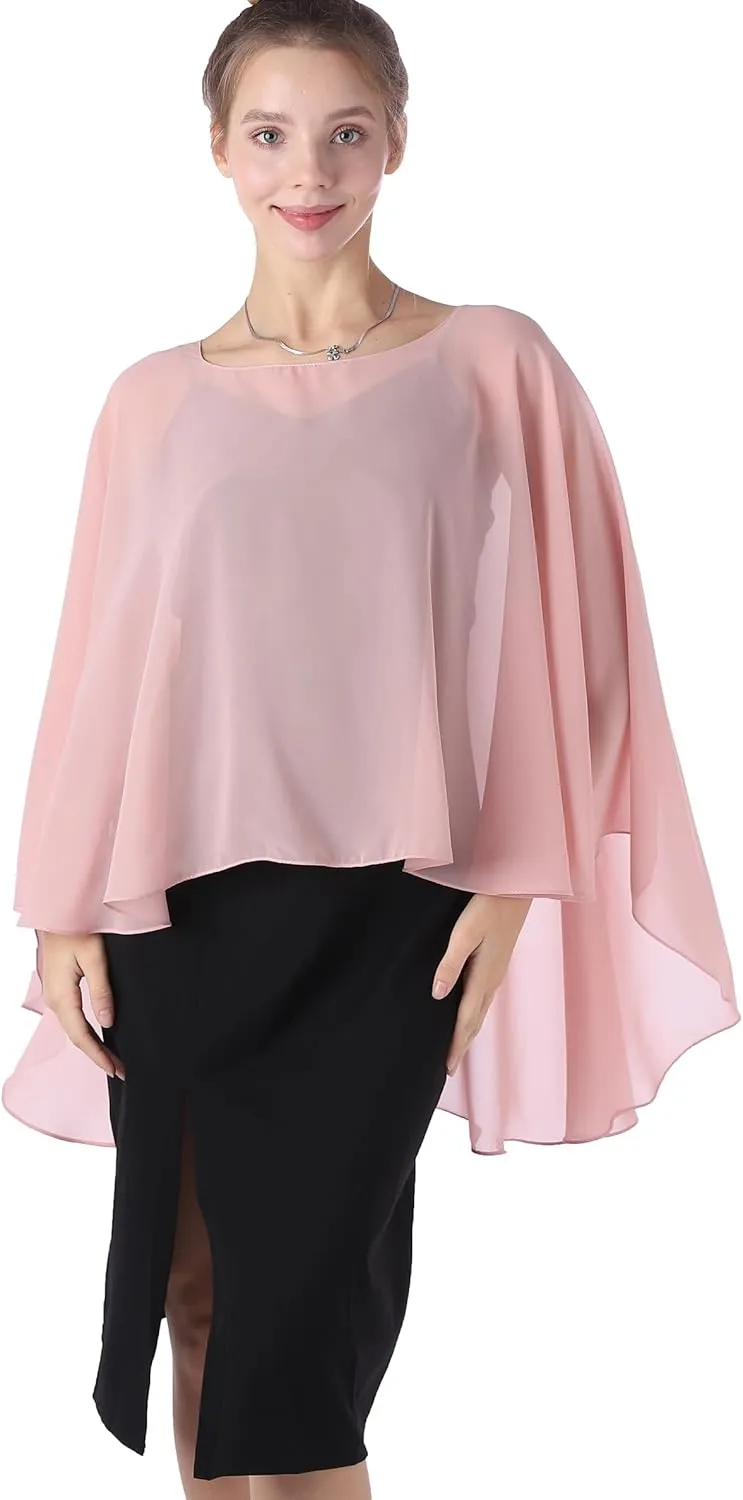 Baoqiya Chiffon Capes Sheer Capelets Long Cape Poncho For Women Plus Size