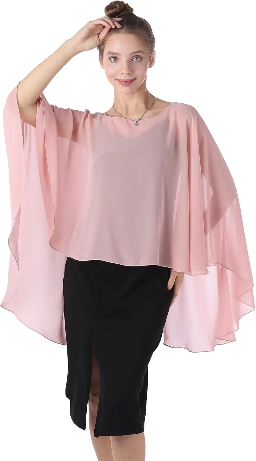 Baoqiya Chiffon Capes Sheer Capelets Long Cape Poncho For Women Plus Size