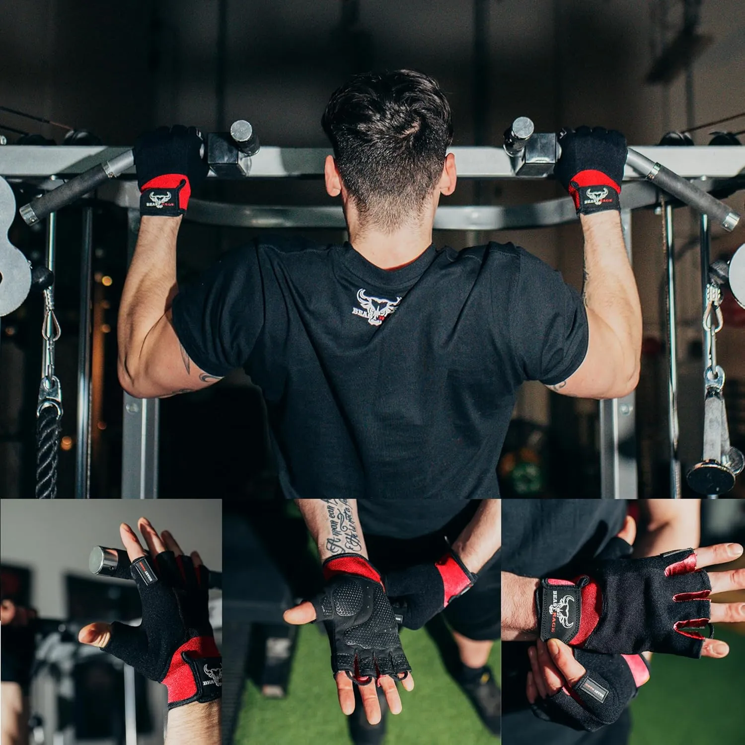BEAST RAGE Workout Gloves for Men, Durable Palm Grip Gym Gloves Women Half Finger Elasticated Training Weight Lifting Strength Bodybuilding Anti Slip Cycling Gloves Exercise