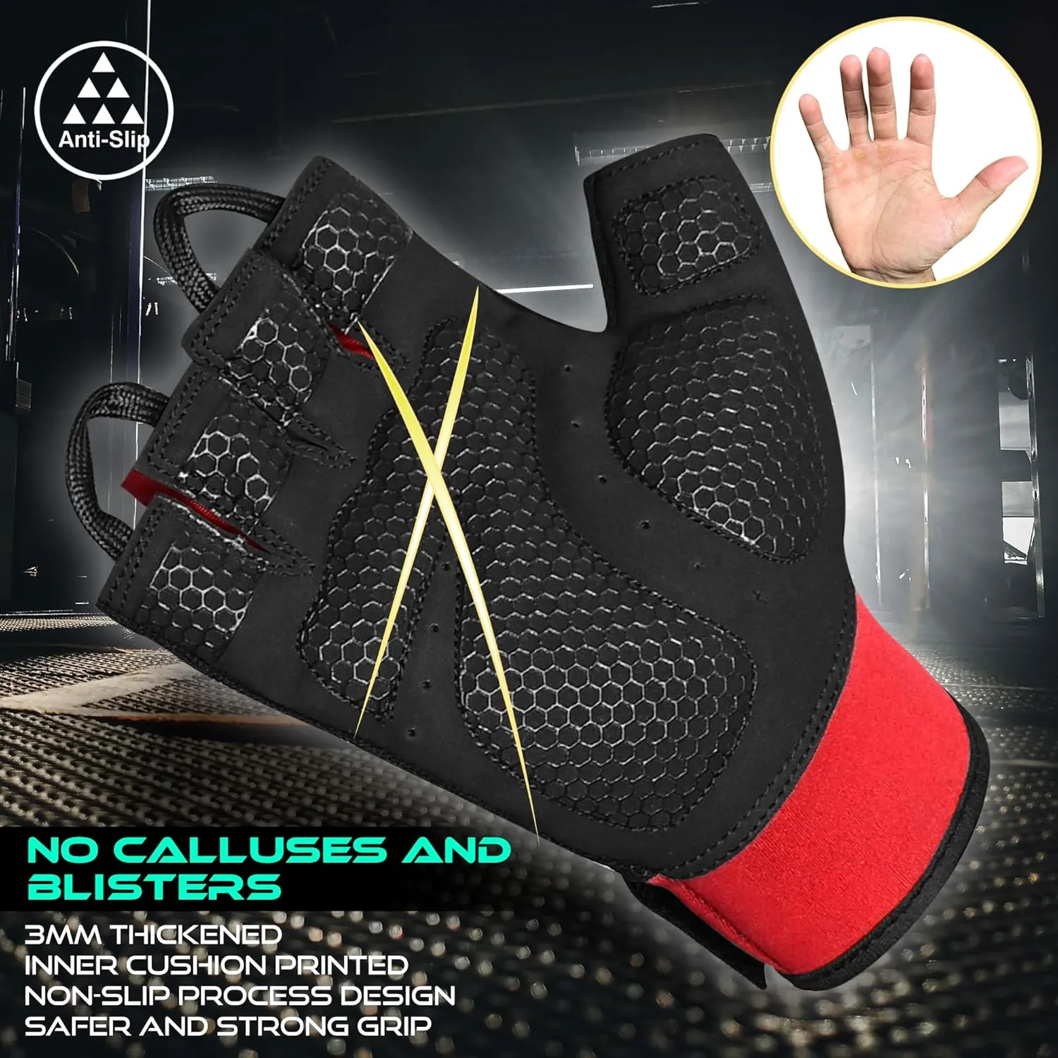 BEAST RAGE Workout Gloves for Men, Durable Palm Grip Gym Gloves Women Half Finger Elasticated Training Weight Lifting Strength Bodybuilding Anti Slip Cycling Gloves Exercise