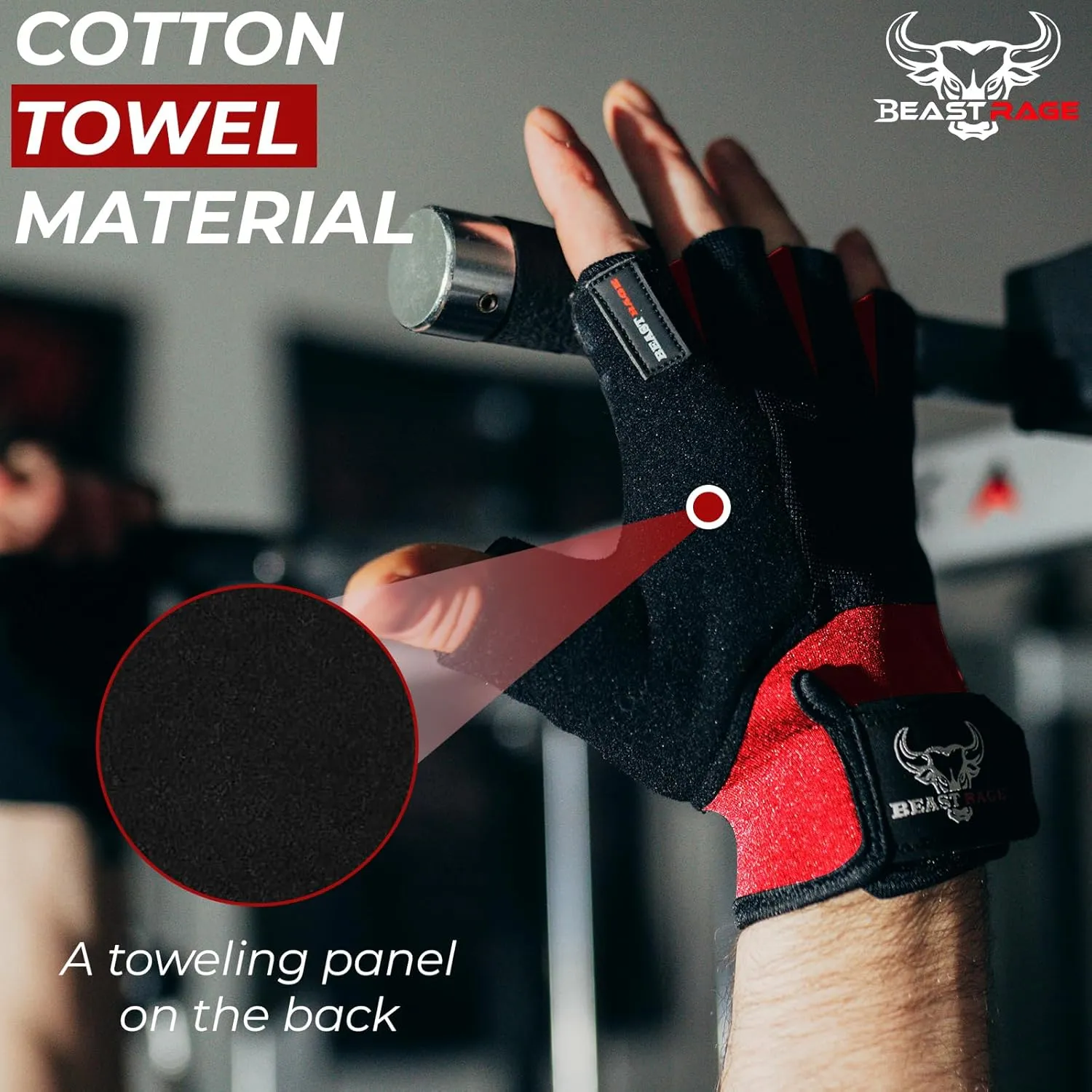 BEAST RAGE Workout Gloves for Men, Durable Palm Grip Gym Gloves Women Half Finger Elasticated Training Weight Lifting Strength Bodybuilding Anti Slip Cycling Gloves Exercise