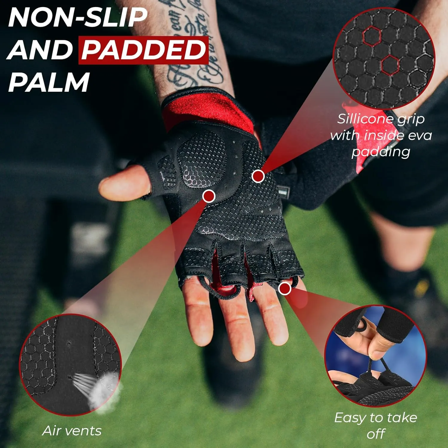 BEAST RAGE Workout Gloves for Men, Durable Palm Grip Gym Gloves Women Half Finger Elasticated Training Weight Lifting Strength Bodybuilding Anti Slip Cycling Gloves Exercise