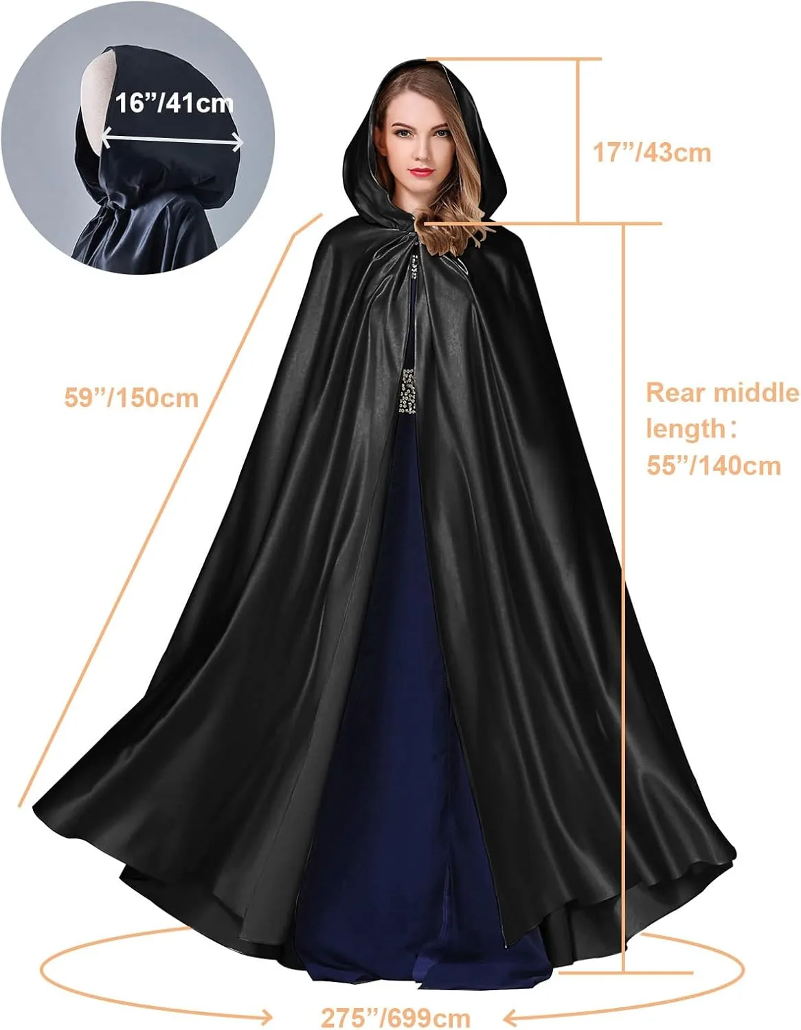 BEAUTELICATE Women's Wedding Hooded Cape Bridal Cloak Poncho Full Length