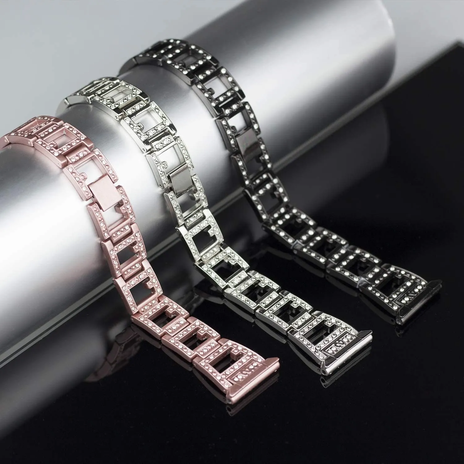 Bling Bands Compatible with Apple Watch 42mm iWatch Series 10, 41mm Series 9/8/7, 40mm Series SE/6/5/4, 38mm Series 3/2/1, Women Replacement Metal Bracelet Breathable Wristbands for Ladies, Black