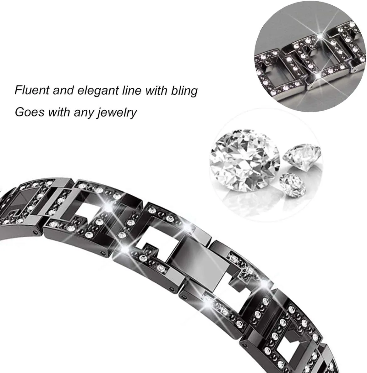 Bling Bands Compatible with Apple Watch 42mm iWatch Series 10, 41mm Series 9/8/7, 40mm Series SE/6/5/4, 38mm Series 3/2/1, Women Replacement Metal Bracelet Breathable Wristbands for Ladies, Black