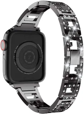 Bling Bands Compatible with Apple Watch 42mm iWatch Series 10, 41mm Series 9/8/7, 40mm Series SE/6/5/4, 38mm Series 3/2/1, Women Replacement Metal Bracelet Breathable Wristbands for Ladies, Black