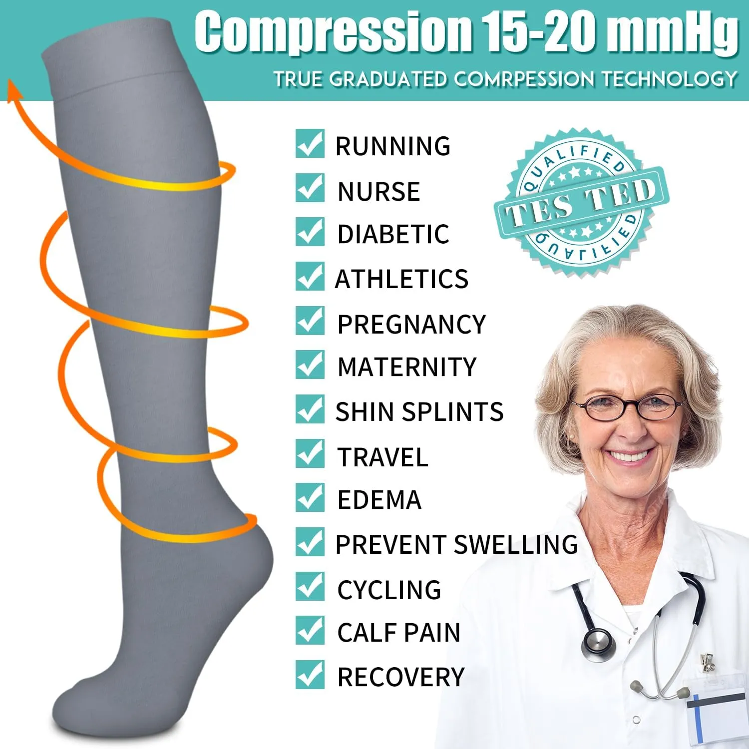 Bluemaple 4 Pack Compression Socks for Women and Men -Best Support for Medical,Running,Nursing,Athletic