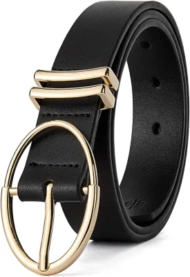 BOSTANTEN Women Belts For Jeans Dresses Pants Trendy Ladies Leather Waist Black Belt with Silver Oval Buckle