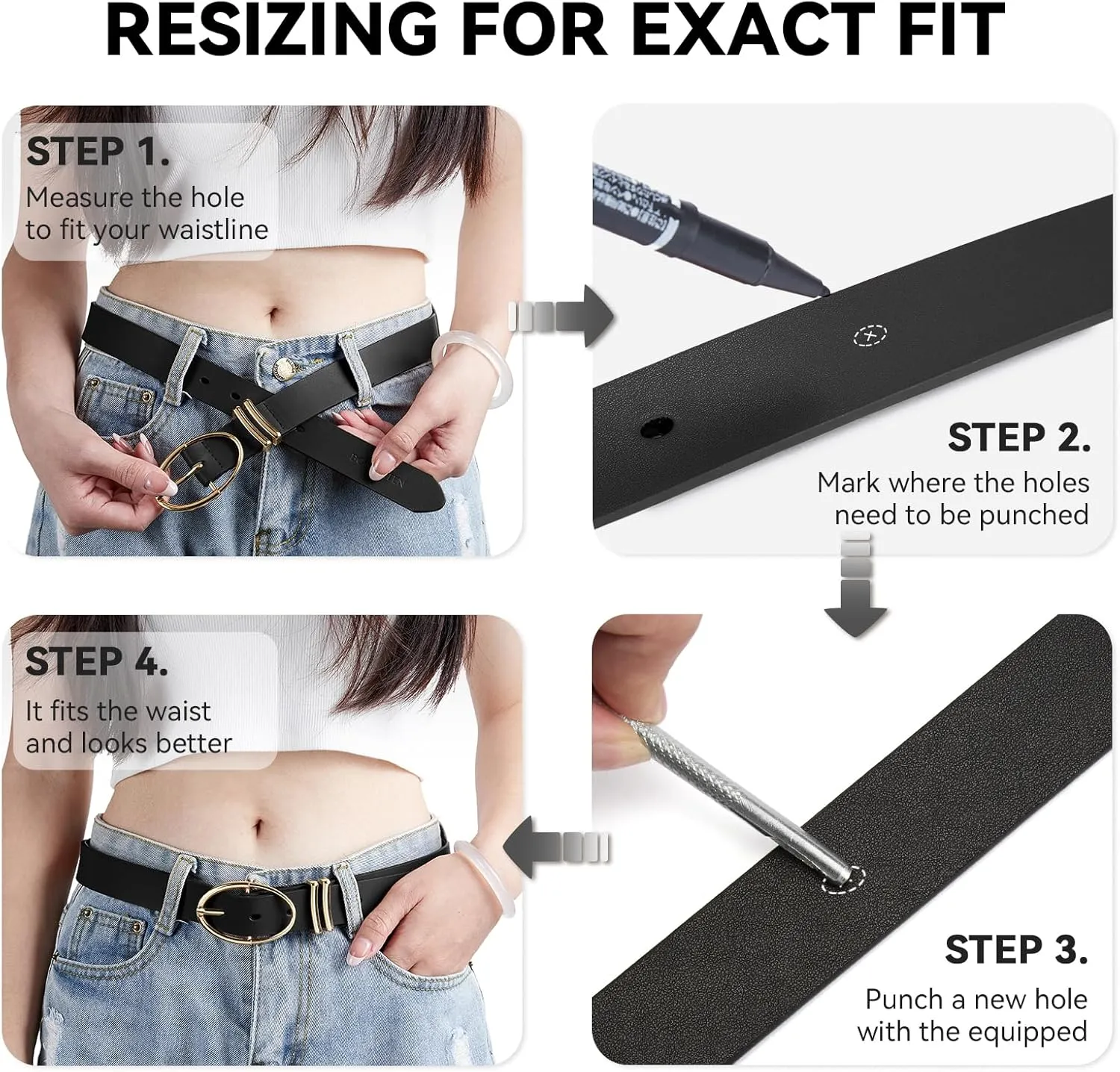 BOSTANTEN Women Belts For Jeans Dresses Pants Trendy Ladies Leather Waist Black Belt with Silver Oval Buckle