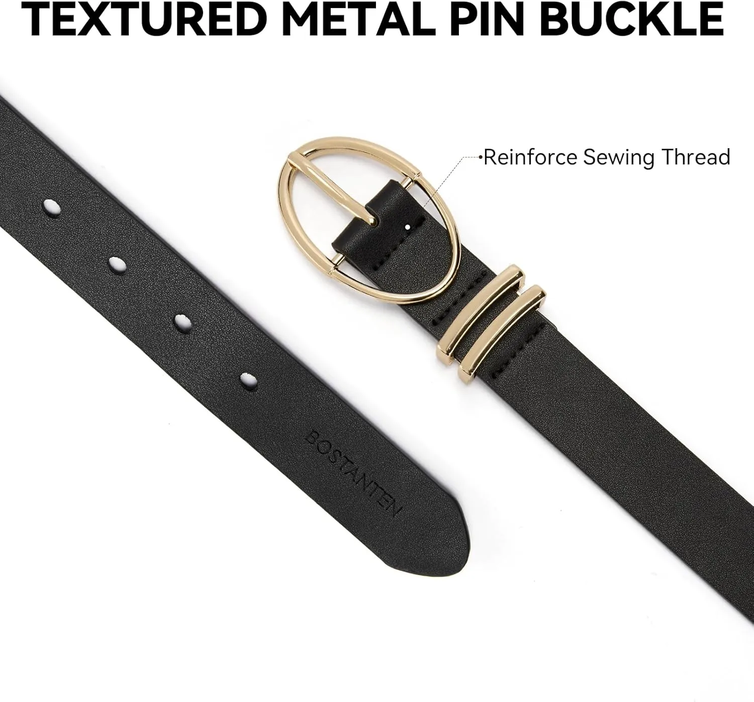 BOSTANTEN Women Belts For Jeans Dresses Pants Trendy Ladies Leather Waist Black Belt with Silver Oval Buckle