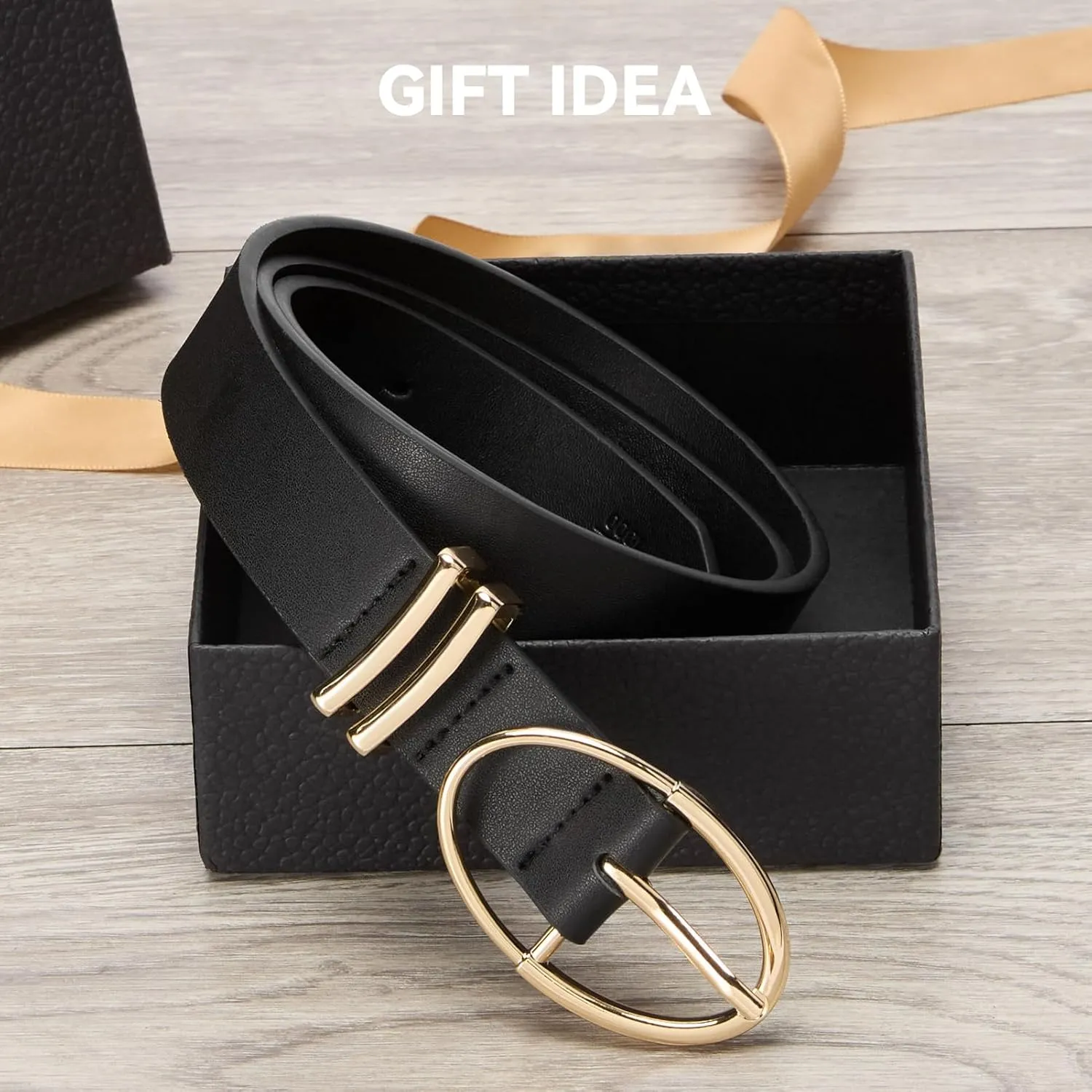 BOSTANTEN Women Belts For Jeans Dresses Pants Trendy Ladies Leather Waist Black Belt with Silver Oval Buckle