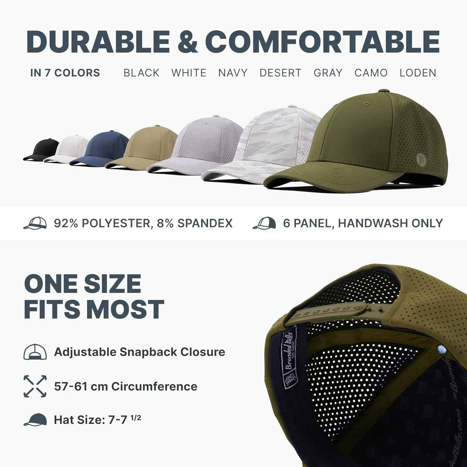 Branded Bills Bare Elite Hat, Performance Paneling, Adjustable Snapback, Silk-Soft Front Lining, Water-Repellent Shell