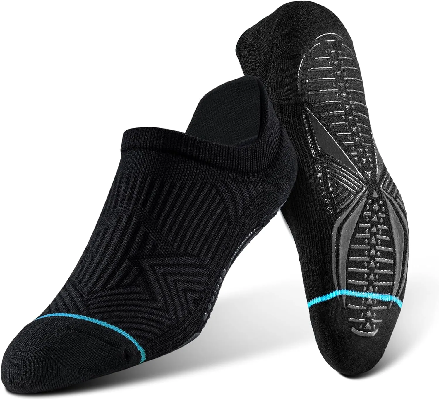 BRISIRA Bamboo Viscose Non Slip Pilates Socks Men Women No Show Grip Compression Thick Cushion Yoga Barre Grippy Ankle
