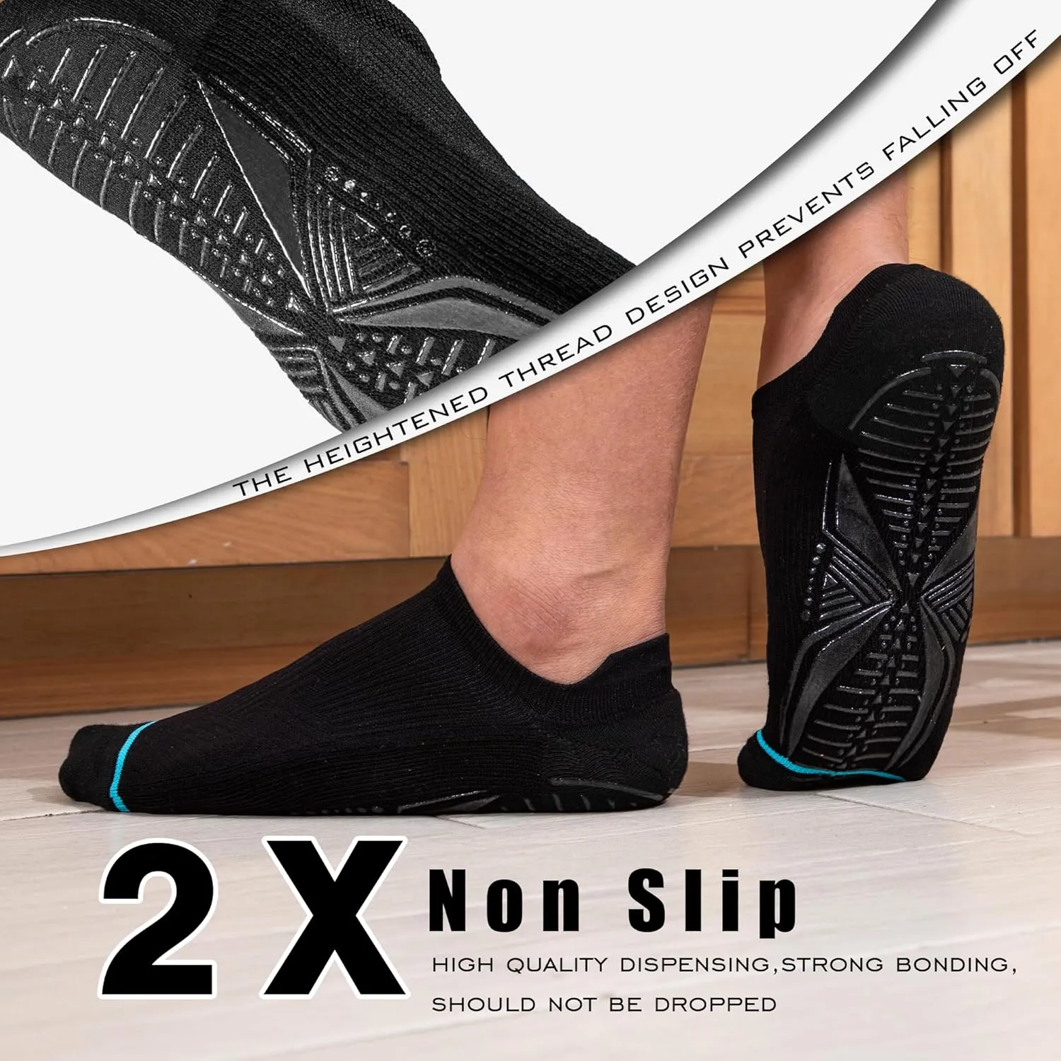 BRISIRA Bamboo Viscose Non Slip Pilates Socks Men Women No Show Grip Compression Thick Cushion Yoga Barre Grippy Ankle