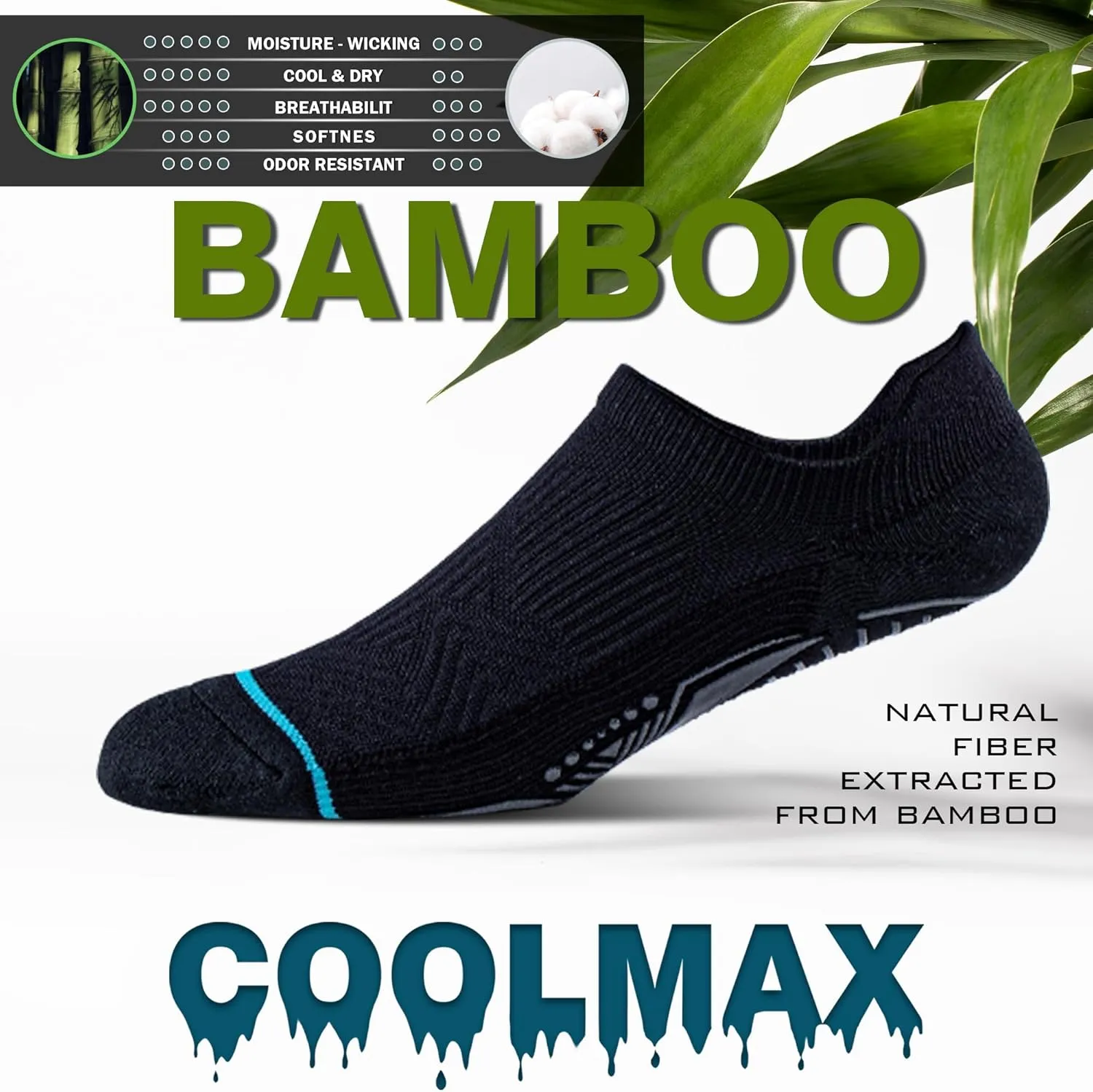 BRISIRA Bamboo Viscose Non Slip Pilates Socks Men Women No Show Grip Compression Thick Cushion Yoga Barre Grippy Ankle