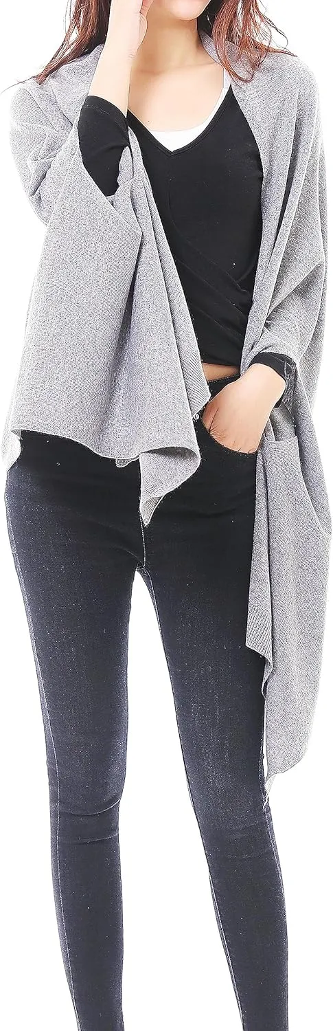 BRUCERIVER Women's Wool Blended Versatile Multi Style Long Knit Poncho Shawls