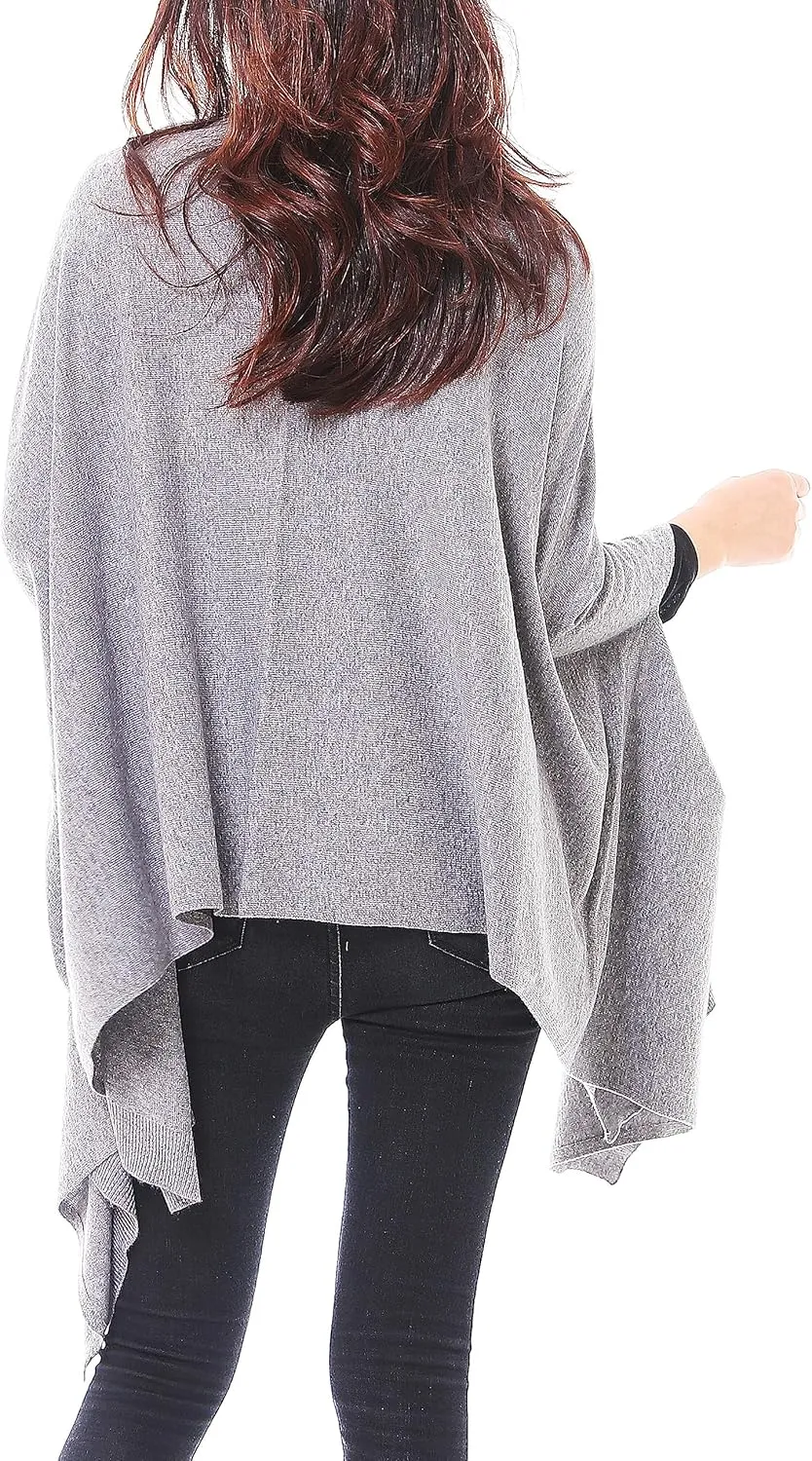 BRUCERIVER Women's Wool Blended Versatile Multi Style Long Knit Poncho Shawls