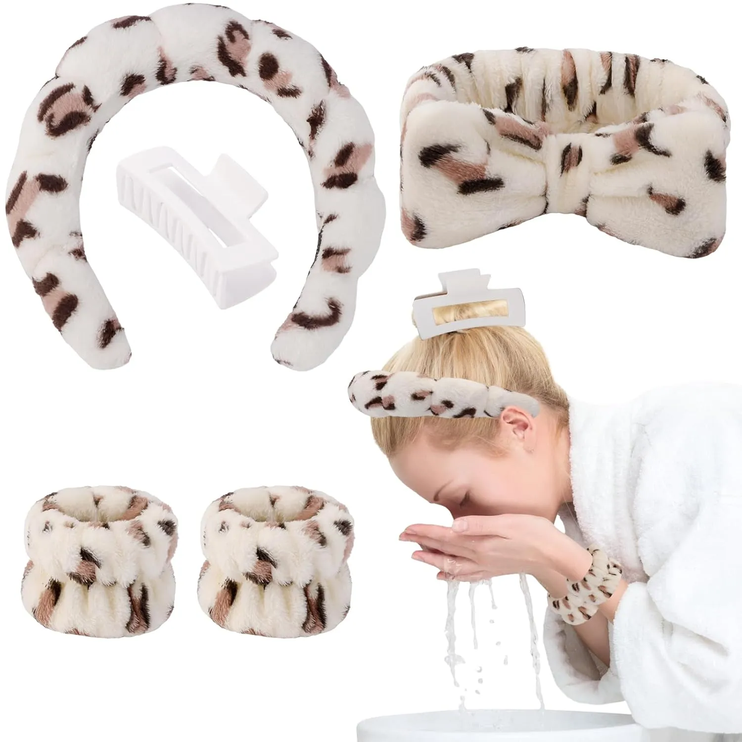 Canitor Spa Wrist Bands Set with Hair Clips Skincare Non Slip Puffy Terry Cloth Makeup Headband Cute Women Teen Girls Gifts Trendy Stuff Hair Accessories