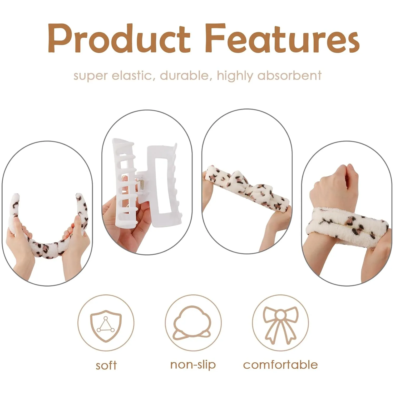 Canitor Spa Wrist Bands Set with Hair Clips Skincare Non Slip Puffy Terry Cloth Makeup Headband Cute Women Teen Girls Gifts Trendy Stuff Hair Accessories