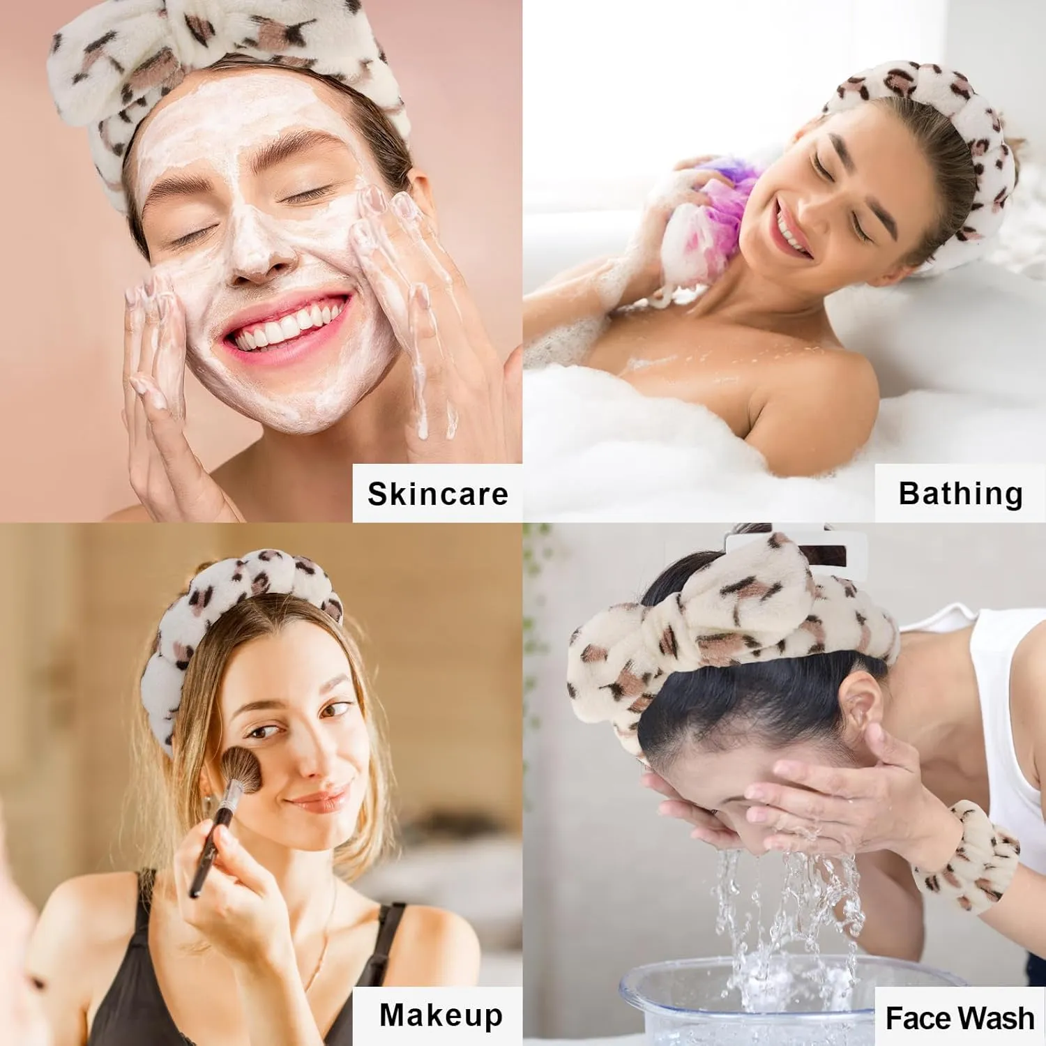 Canitor Spa Wrist Bands Set with Hair Clips Skincare Non Slip Puffy Terry Cloth Makeup Headband Cute Women Teen Girls Gifts Trendy Stuff Hair Accessories