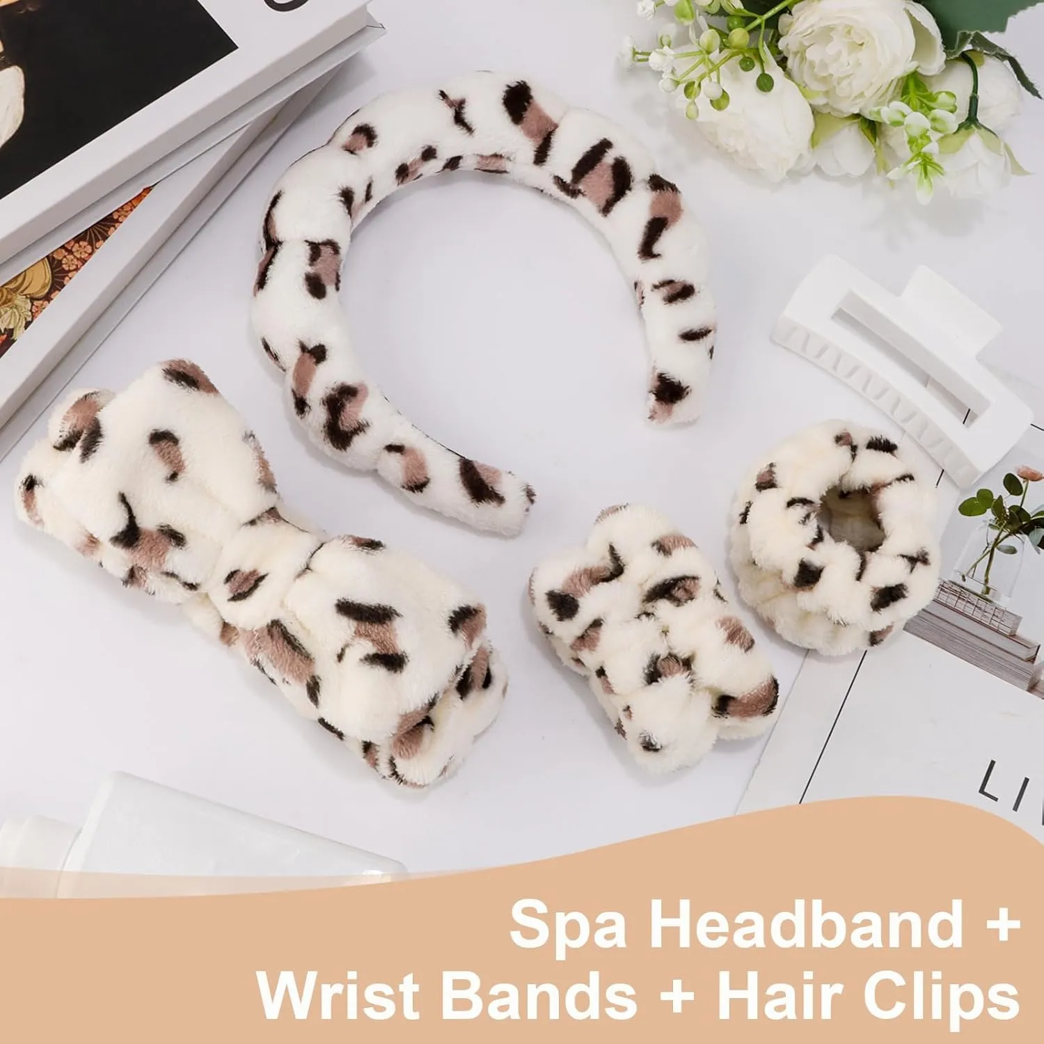 Canitor Spa Wrist Bands Set with Hair Clips Skincare Non Slip Puffy Terry Cloth Makeup Headband Cute Women Teen Girls Gifts Trendy Stuff Hair Accessories