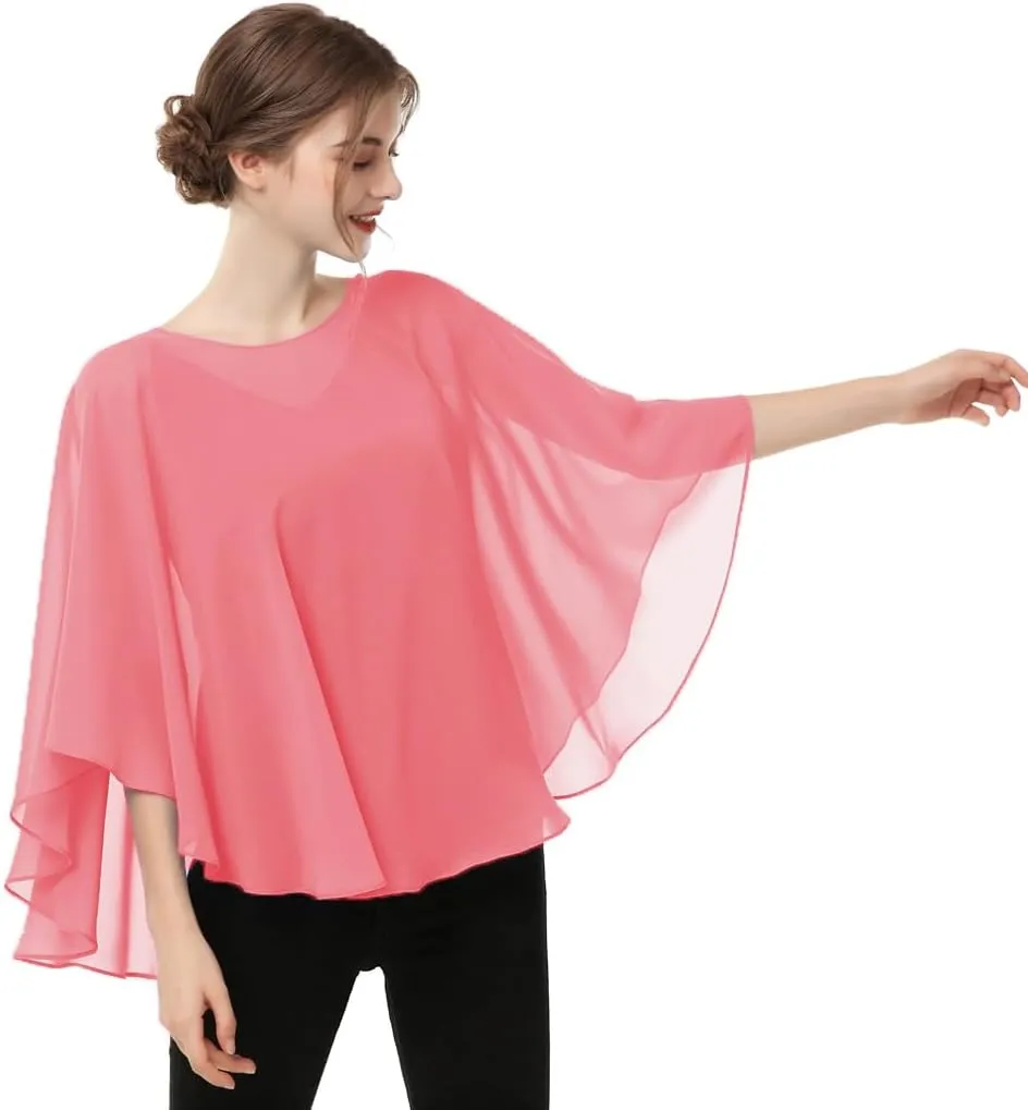 Capes for Womens Casual chiffon shawl Casual Chiffon Cape Sheer cape shawls and wraps Poncho Capelets Cover Up