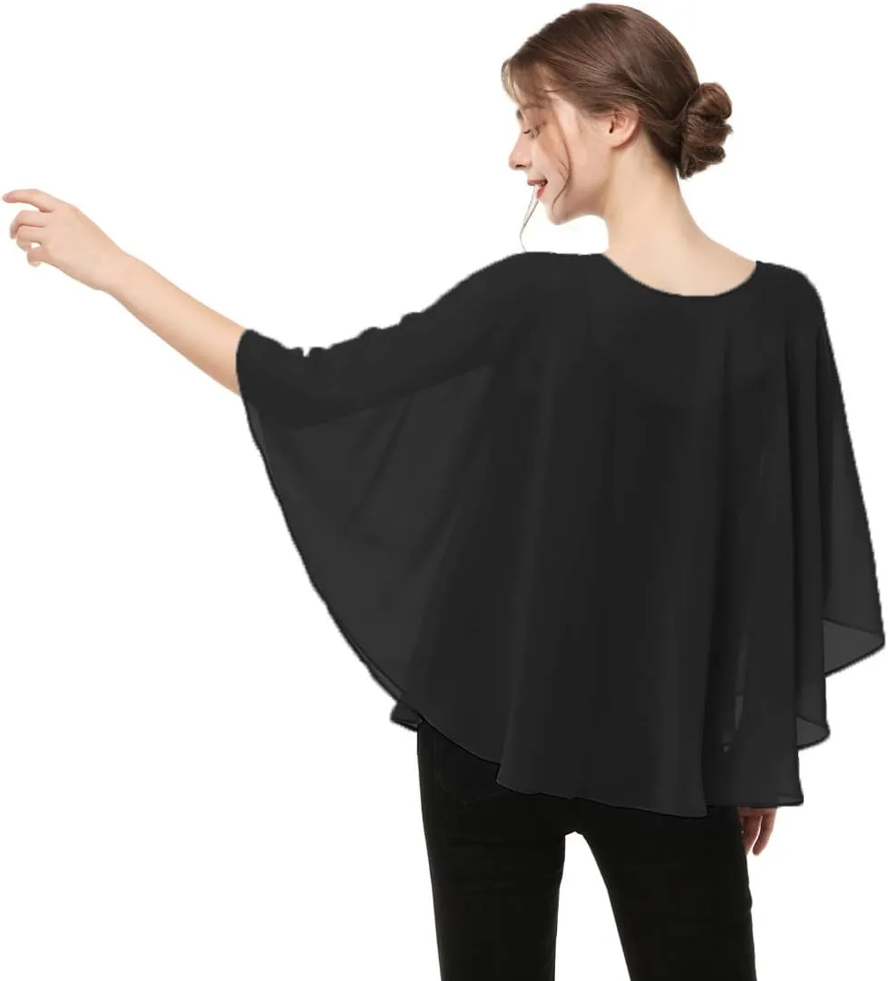 Capes for Womens Casual chiffon shawl Casual Chiffon Cape Sheer cape shawls and wraps Poncho Capelets Cover Up