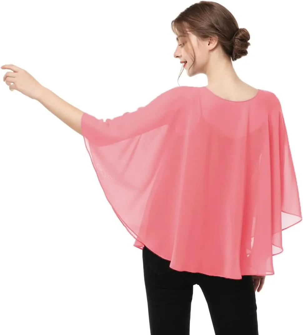 Capes for Womens Casual chiffon shawl Casual Chiffon Cape Sheer cape shawls and wraps Poncho Capelets Cover Up