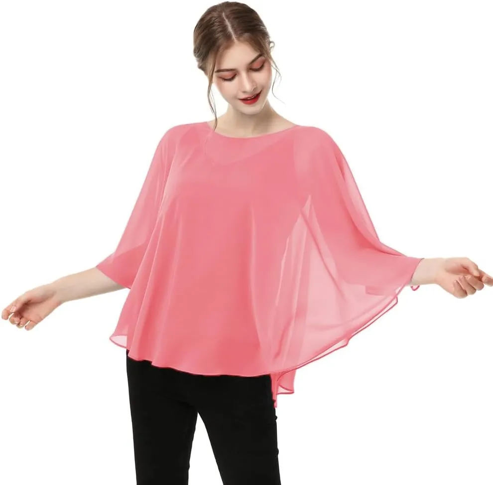 Capes for Womens Casual chiffon shawl Casual Chiffon Cape Sheer cape shawls and wraps Poncho Capelets Cover Up