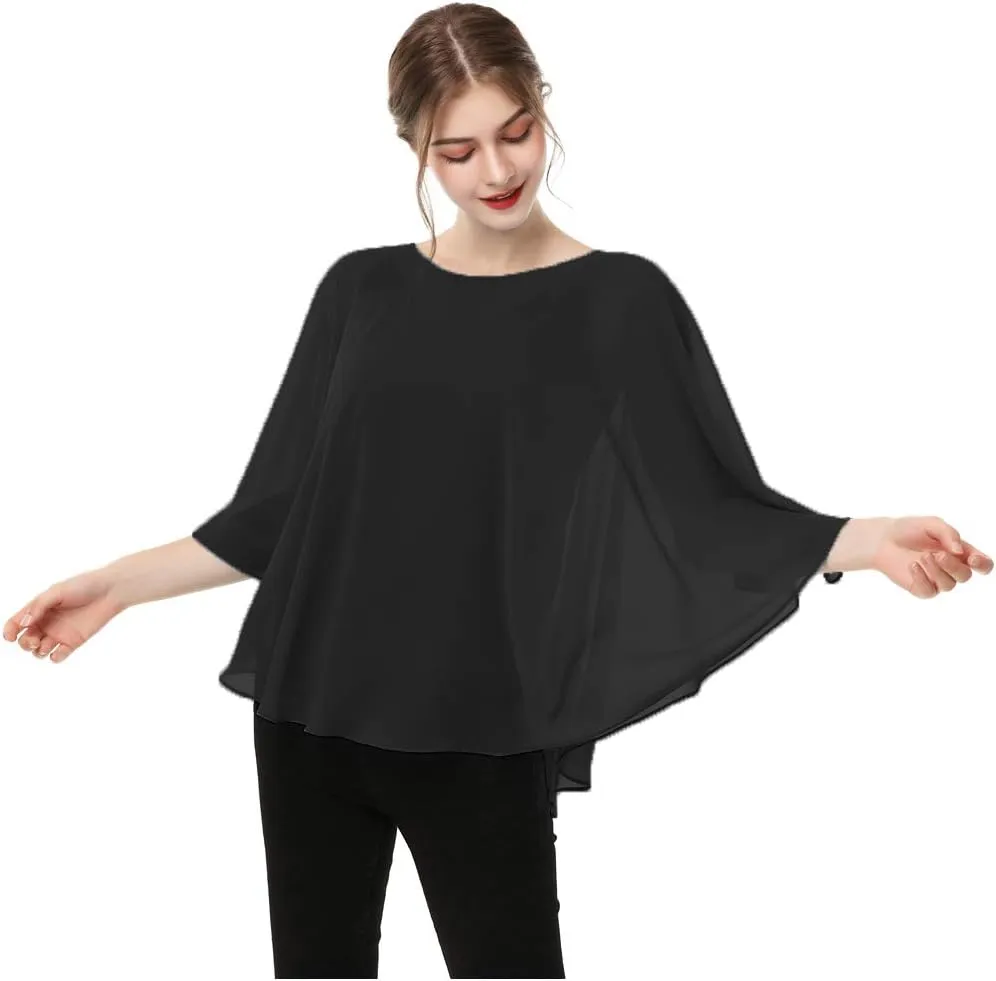 Capes for Womens Casual chiffon shawl Casual Chiffon Cape Sheer cape shawls and wraps Poncho Capelets Cover Up