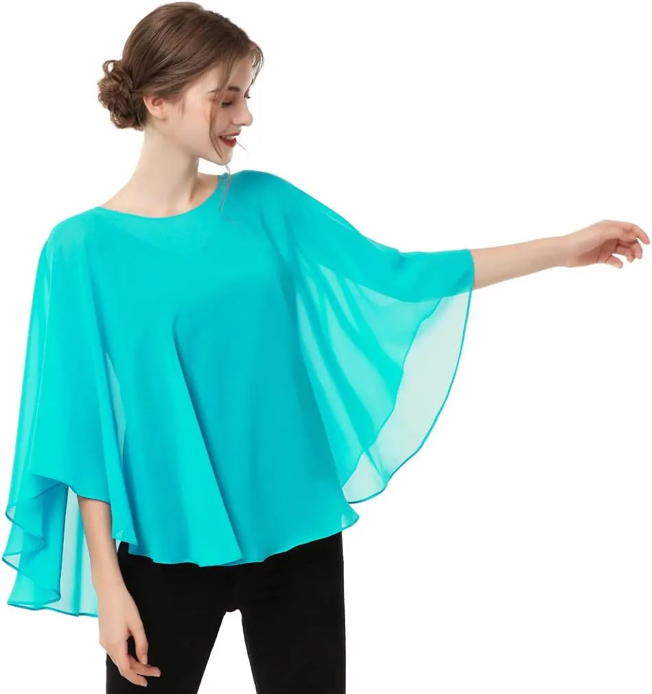 Capes for Womens Casual chiffon shawl Casual Chiffon Cape Sheer cape shawls and wraps Poncho Capelets Cover Up