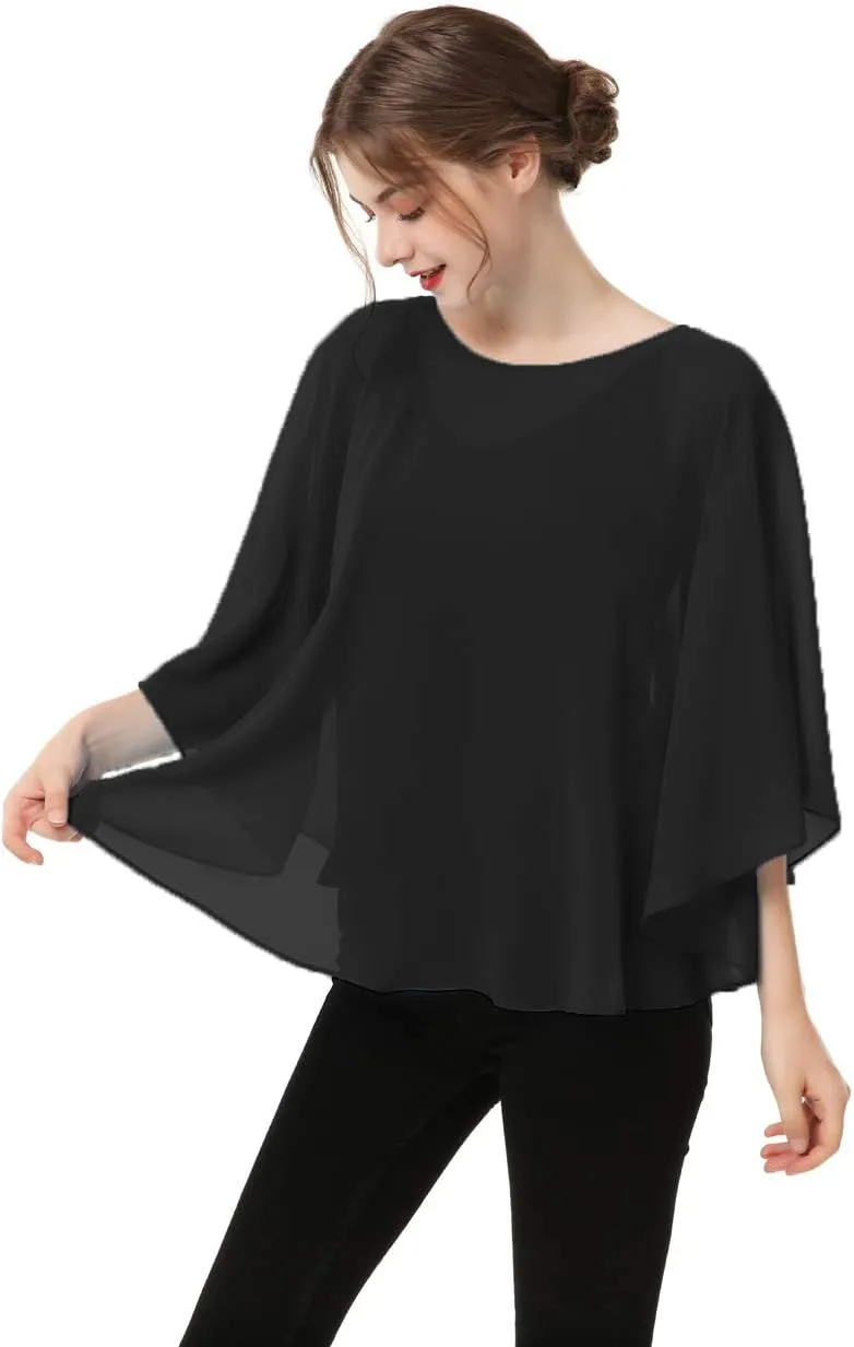 Capes for Womens Casual chiffon shawl Casual Chiffon Cape Sheer cape shawls and wraps Poncho Capelets Cover Up