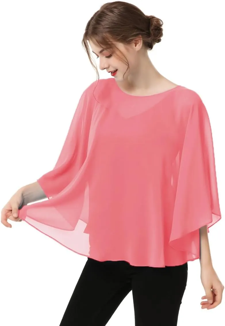 Capes for Womens Casual chiffon shawl Casual Chiffon Cape Sheer cape shawls and wraps Poncho Capelets Cover Up