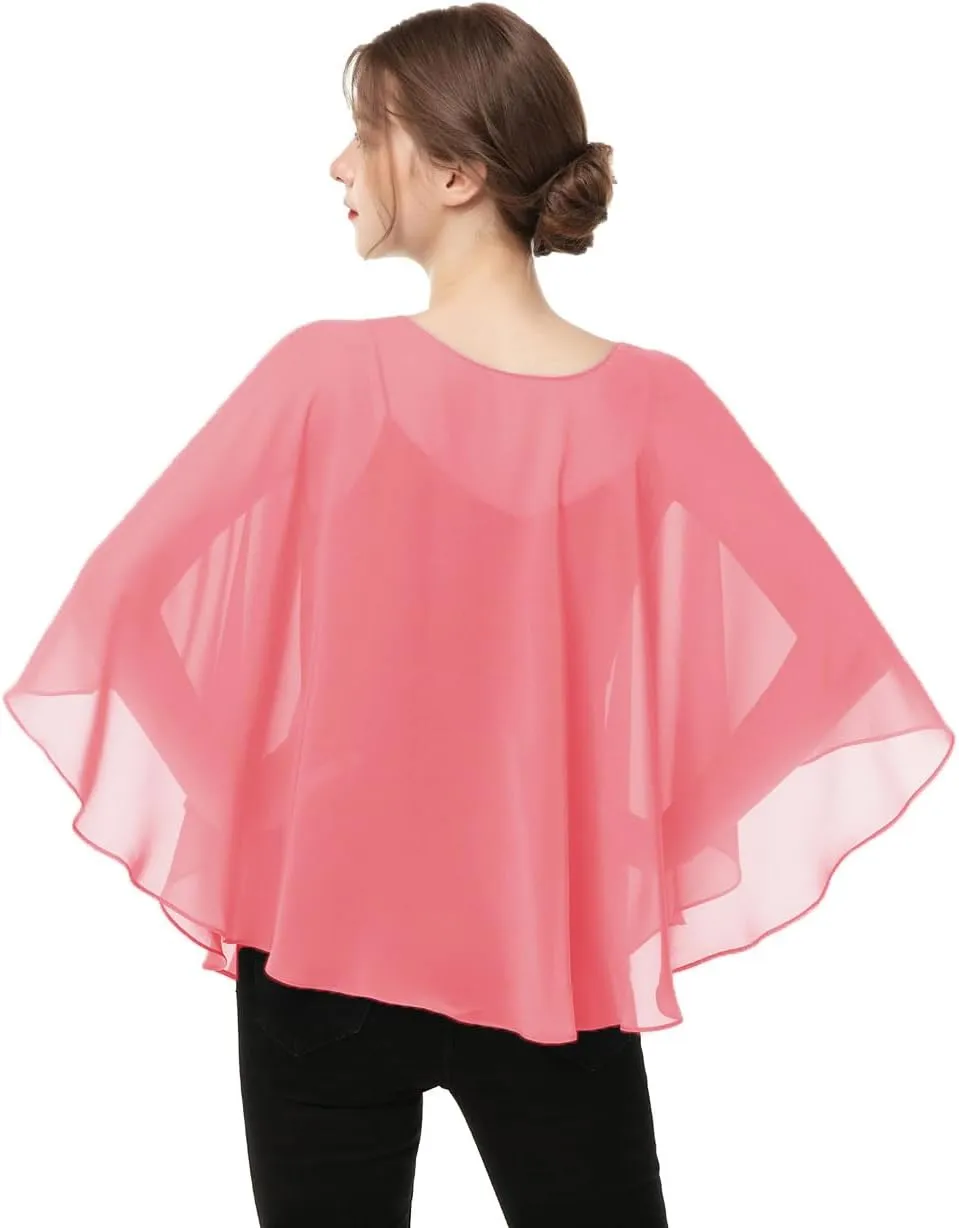 Capes for Womens Casual chiffon shawl Casual Chiffon Cape Sheer cape shawls and wraps Poncho Capelets Cover Up