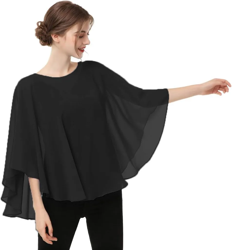 Capes for Womens Casual chiffon shawl Casual Chiffon Cape Sheer cape shawls and wraps Poncho Capelets Cover Up